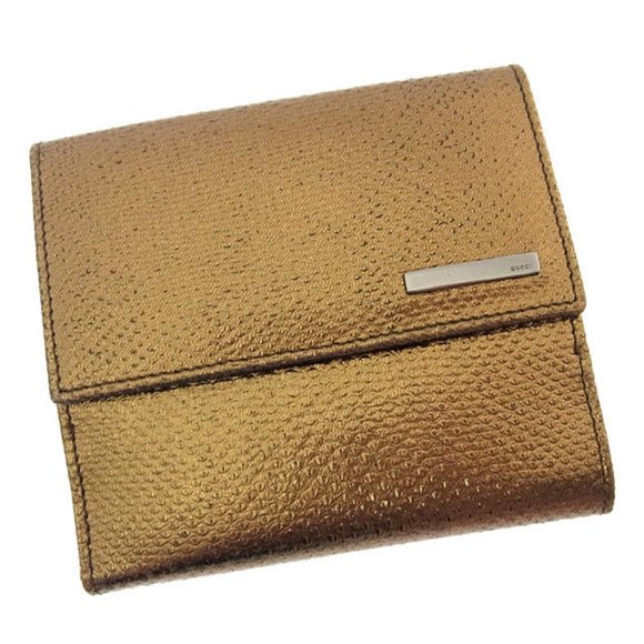 Gucci Wallet Purse Folding wallet Gold Black Woman Authentic Used Y2623 - Picture 1 of 5